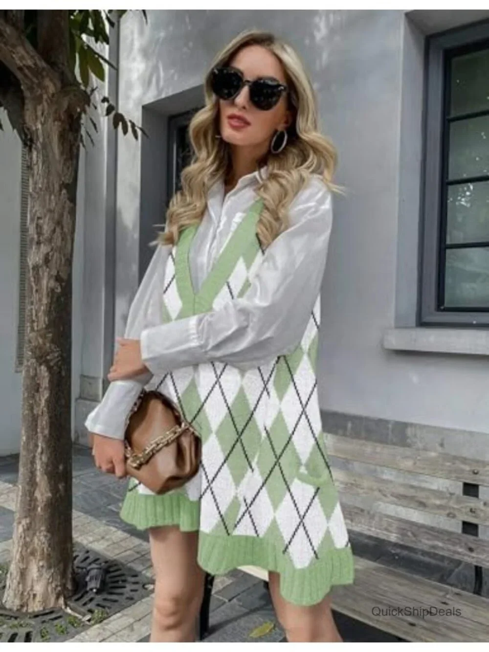 Zeagoo Knitted Sweater Vest Dress Sleeveless V-Neck A-Line with Pockets